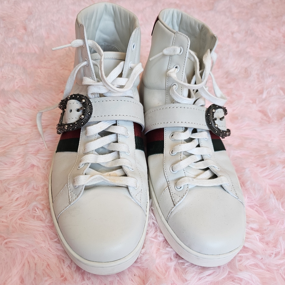 Gucci Ace High-top sneakers w/ Dionysus Buckle - Picture 3 of 7
